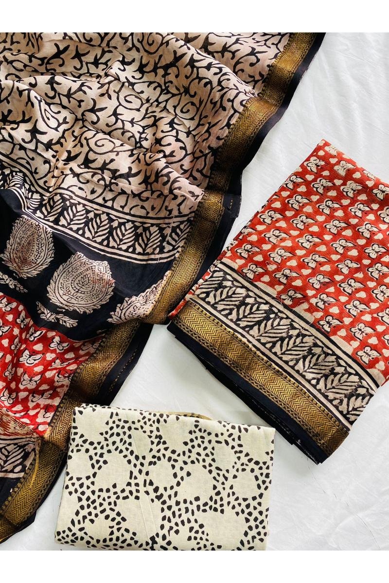 Bagru Print Maheshwari Silk Suit Sets
