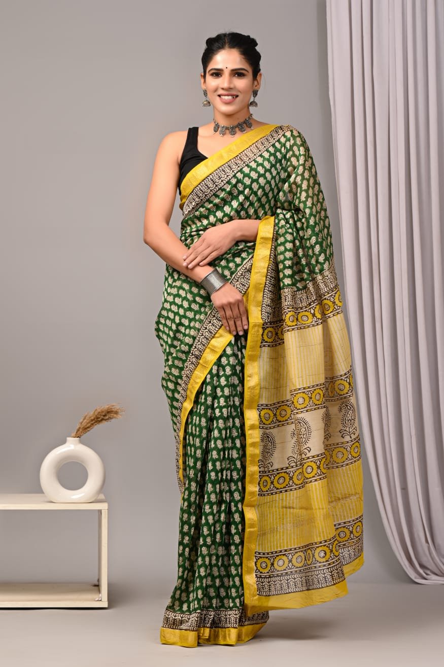 Bagru Print Maheshari Silk Sarees