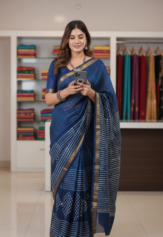 Chandra Textiles Art Sarees Reseller - Premium Hand Block Printed Maheshwari Silk Sarees for Wholesale